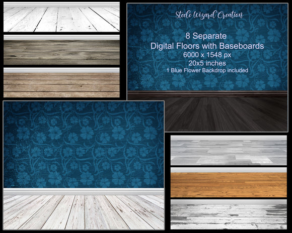 Individual rustic digital wood floors with baseboards overlays clipart