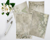 Printable Vintage style white flower Stationery