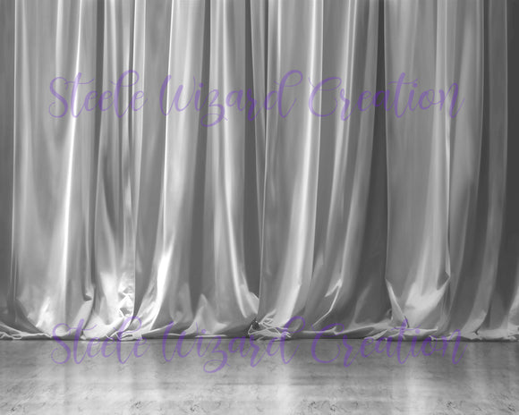 White Silver Curtain Stage Digital Backdrop