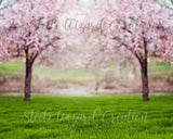 Pink Floral Trees Digital Backdrop