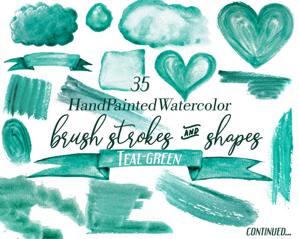 Watercolor Brush Paint Strokes Teal Clipart