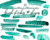 Watercolor Brush Paint Strokes Teal Clipart