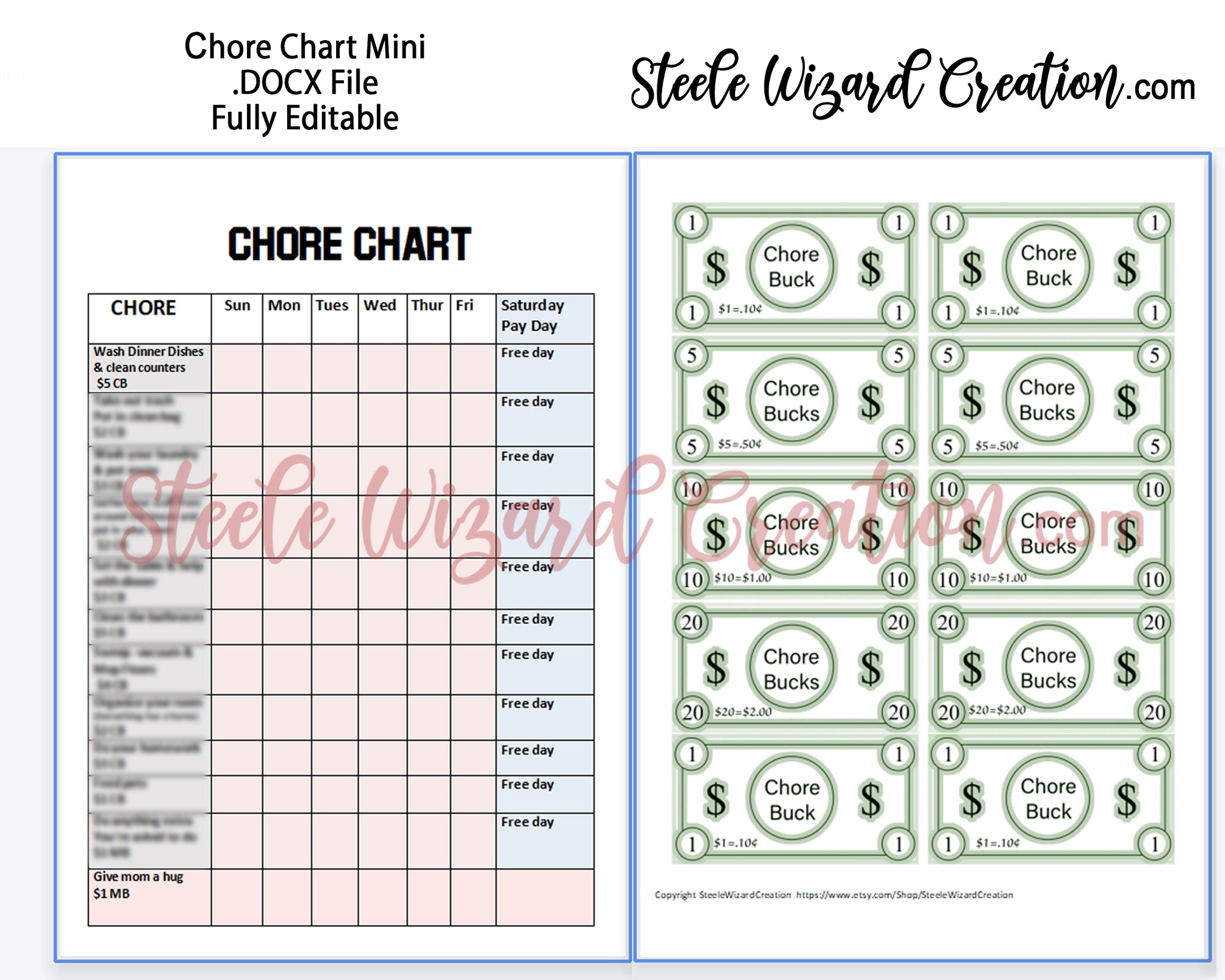 Chore Chart Mini with Chore Bucks for Tweens Teens, Kids Chores 