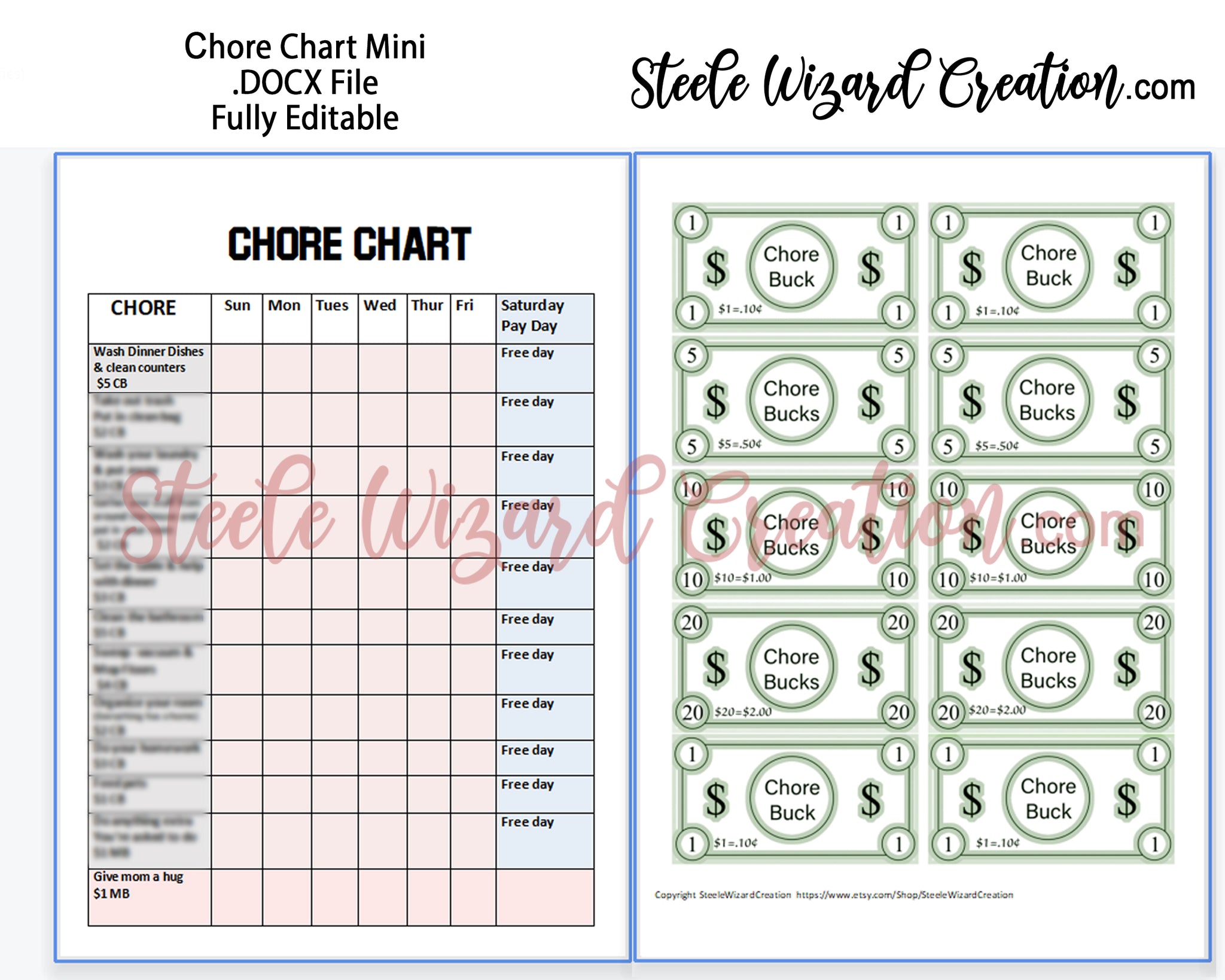 Chore Chart Mini with Chore Bucks for Tweens Teens, Kids Chores