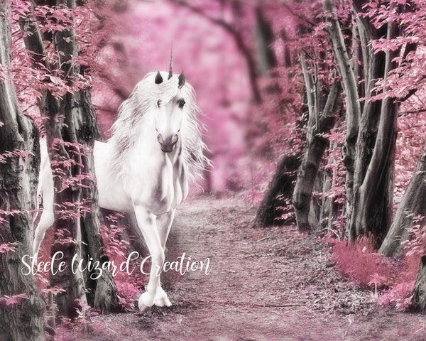 Pink Unicorn Forest Fantasy
