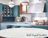 Teal Turquoise Marble Kitchen Table Mockup