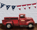 4th of July Vintage Red Truck USA Flag Backdrop