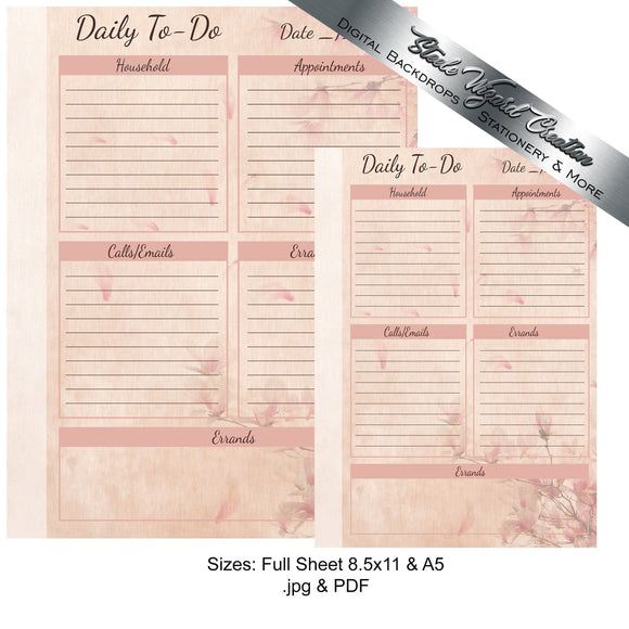 Printable Daily To Do List in Vintage style Cherry Blossom