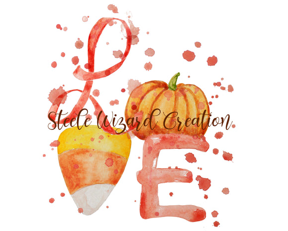 Sublimation Fall Love Pumpkin Candy Corn Watercolor PNG
