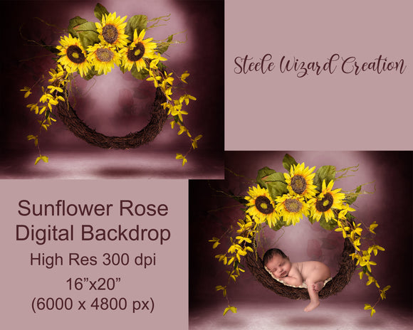 Sunflower Wreath Newborn Digital Backdrop Background
