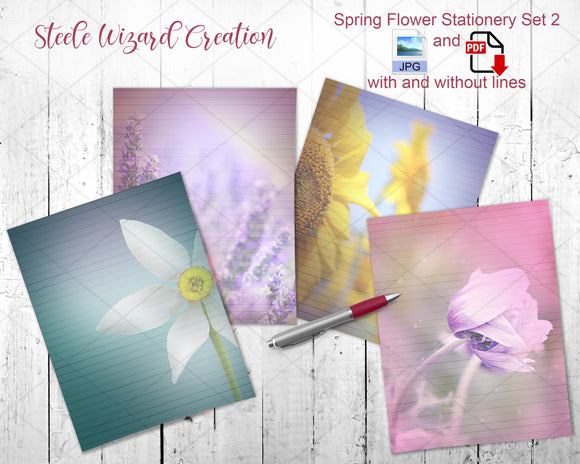 Set 2 Printable Spring Flower Stationery