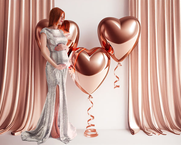 Rose Gold Foil Balloons & Drapes Digital Backdrop