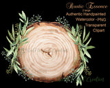 Watercolor Wood Slice & Botanical Clipart